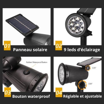 Projecteur Solaires d'Extérieur, Luminosité Réglable, Luminaire Décoratif de jardin