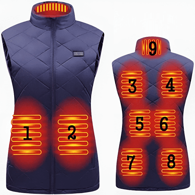 Gilet chauffant pour femme double contrôle avec 9 zones de chauffe