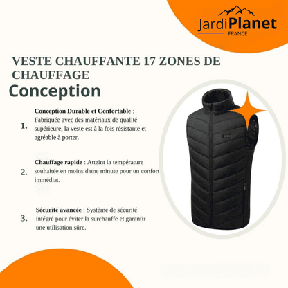 Veste chauffante 17 zones de chauffage