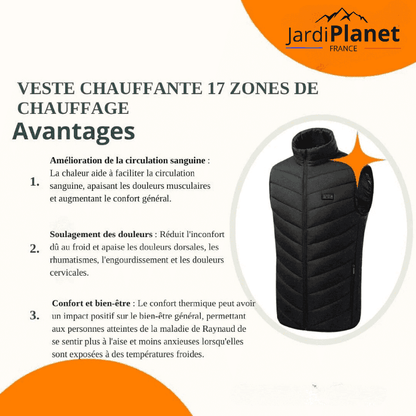 Veste chauffante 17 zones de chauffage