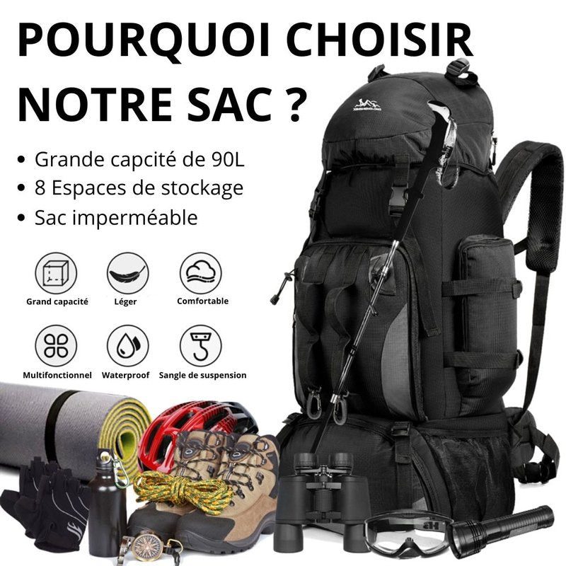 Sac à Dos 90L - Trekking Randonnée Montagne léger résistant et imperméable