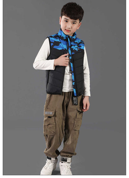 Gilet Chauffant Enfant Camouflage Bleue 3 zones