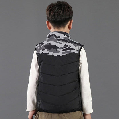 Gilet Chauffant Enfant Camouflage Gris 3 zones