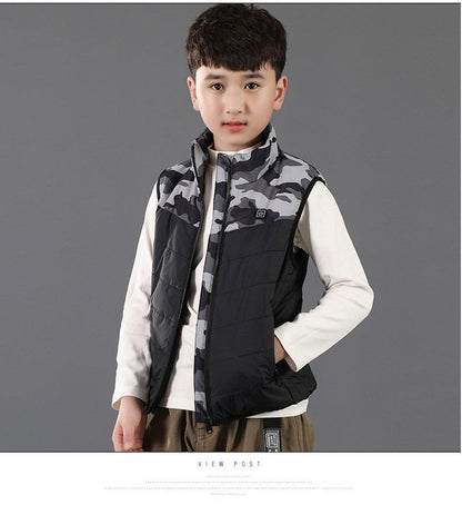 Gilet Chauffant Enfant Camouflage Gris 3 zones