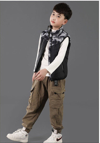 Gilet Chauffant Enfant Camouflage Gris 3 zones