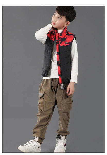 Gilet Chauffant Enfant Camouflage Rouge 3 zones