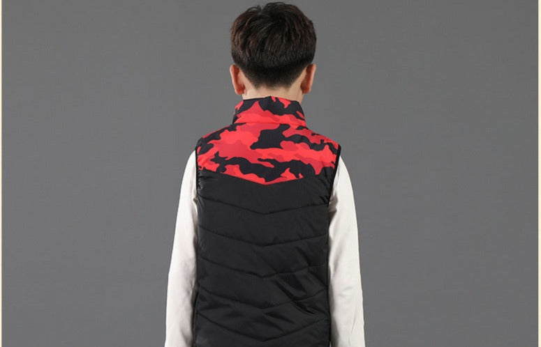 Gilet Chauffant Enfant Camouflage Rouge 3 zones