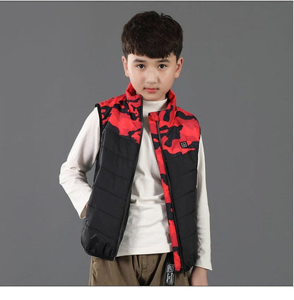 Gilet Chauffant Enfant Camouflage Rouge 3 zones