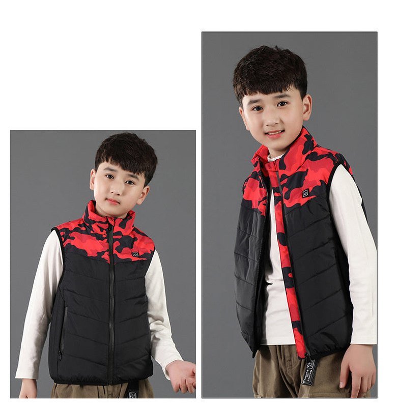 Gilet Chauffant Enfant Camouflage Rouge 3 zones