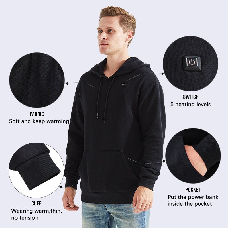 Sweat à capuche chauffant USB pour hommes et femmes gris