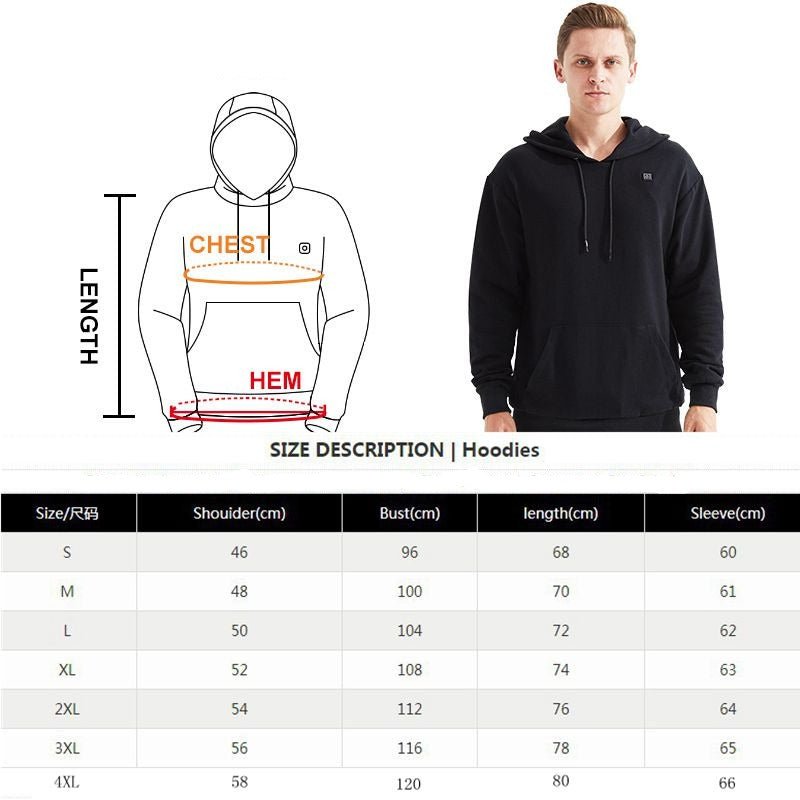 Sweat à capuche chauffant USB pour hommes et femmes gris