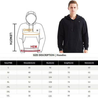 Sweat à capuche chauffant USB pour hommes et femmes gris