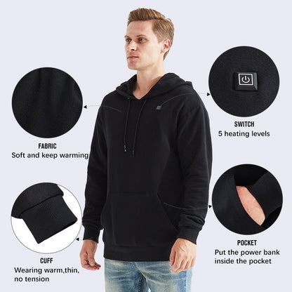 Sweat à capuche chauffant USB pour hommes et femmes noir