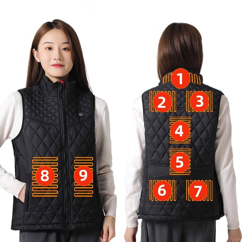 Veste chauffante noire pour femme 9 zones